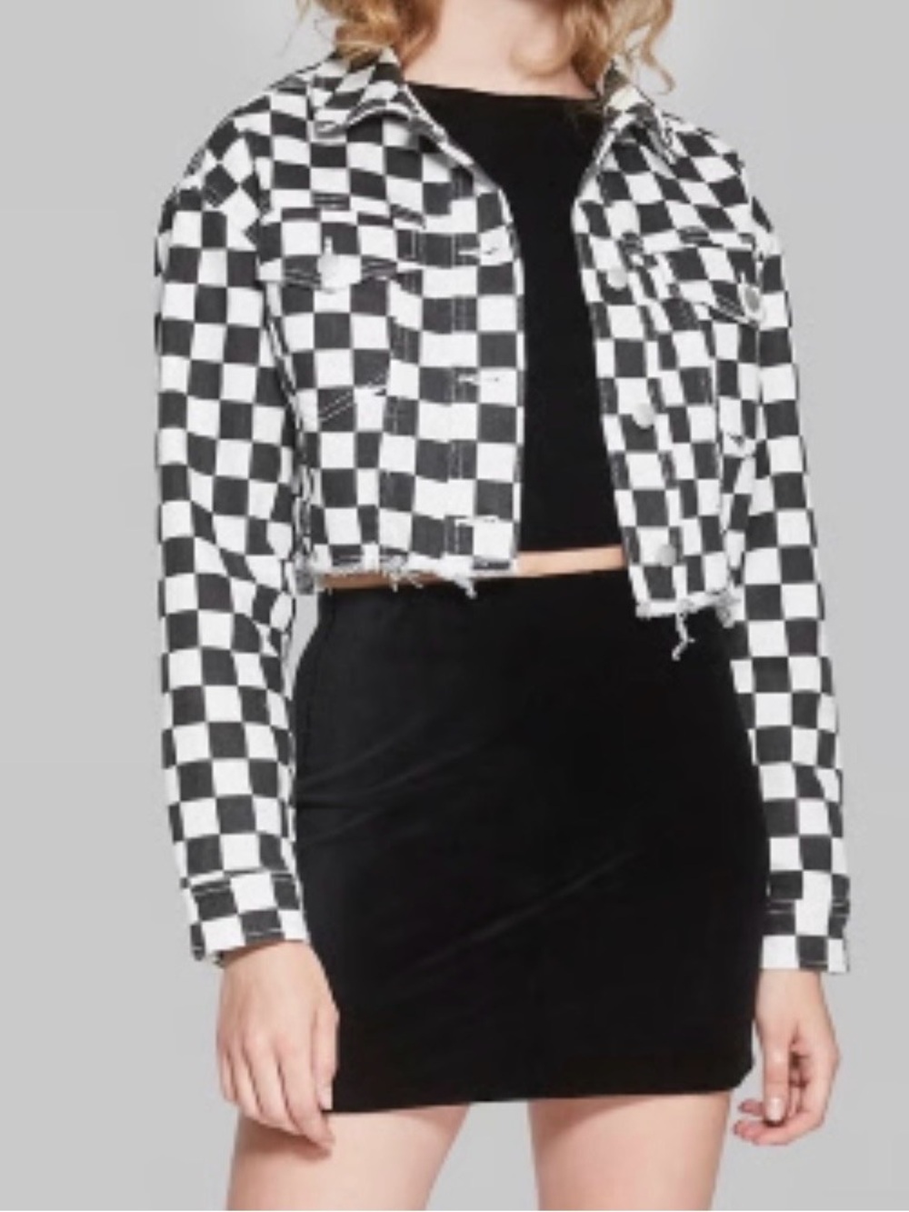 Wild Fable black & white checkered crop jacket Size Small